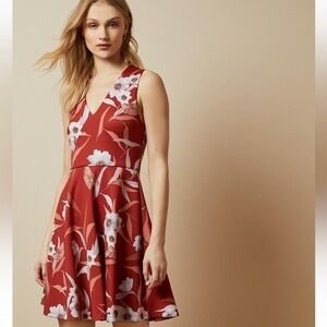 Ted Baker Rust Brown Red Floral Enyaa Cabana Skater Dress Size 4TB 10US